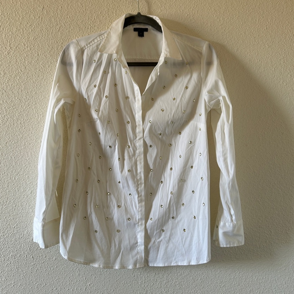Ann Taylor Dressy Rhinestone Embellished Office Party Button Up Shirt Women’s 8P